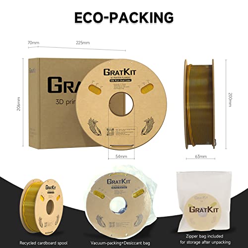 Image of Gratkit Silk Dual Color PLA Filament, Coextrusion PLA Filament 1.75mm, + /-0.03mm, 1KG /Roll, Silk PLA Black & Gold