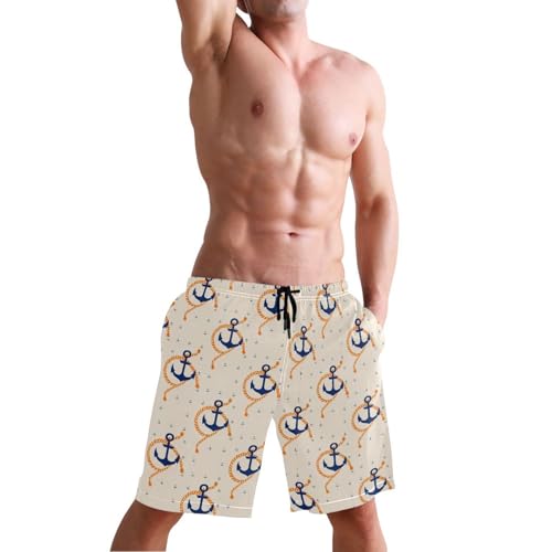 Quick Dry Blue Anchors Men's Swimming Shorts Swim Trunks with Mesh Lining Beach Wear - S4