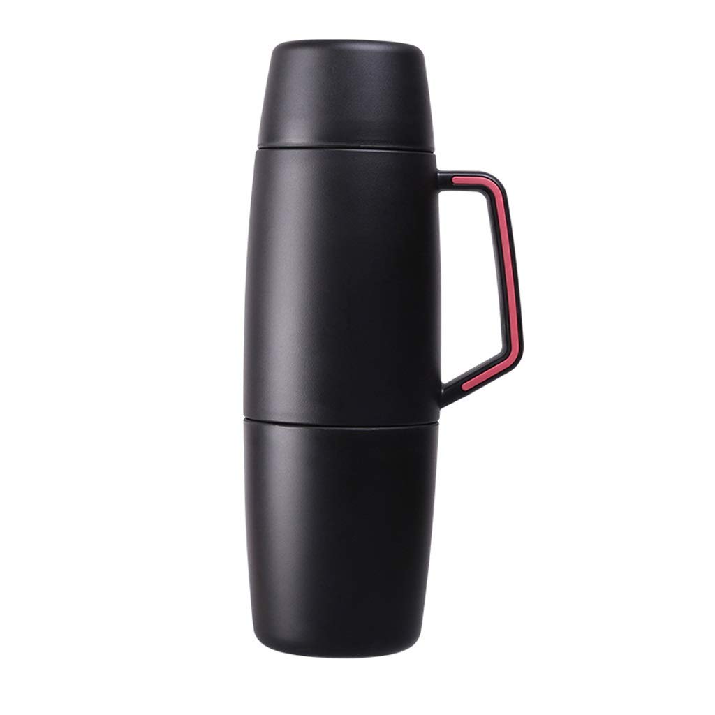 Termo Aislado Botella de Bebida aislada al vacío de 1000 ML con asa, Acero Inoxidable, Taza de Agua para Exteriores, Jarra de café, Tetera (Negro)
