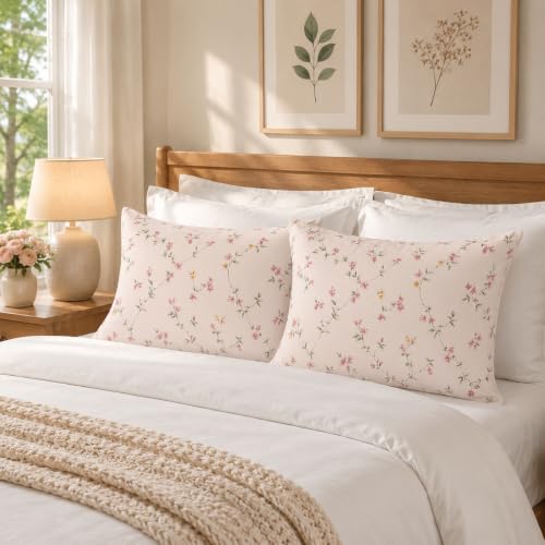 Image of Microfiber Pillow Cover 17x27 Inch (Pack of 2) | Soft & Durable | Ideal for Bed & Sofa Country Blossom