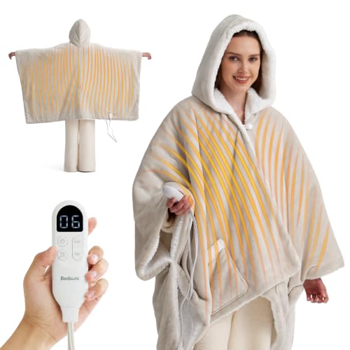 Bedsure Wearable Heated Blanket Hoodie Shawl, Gifts for Mom, 55"x64" Cream