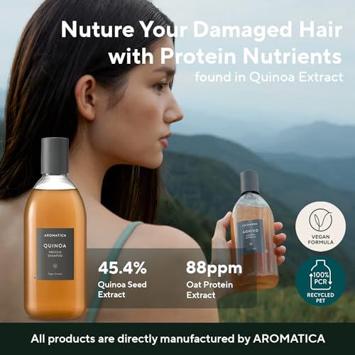 Image of AROMATICA Quinoa Protein Shampoo 13.53 oz / 400ml | Provides Protein and Nourishment to Extremely Damaged Hair- Free from Sulfate, Silicone