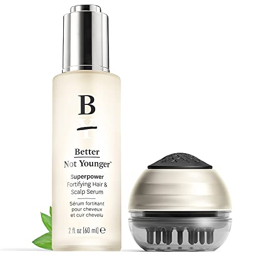 Better Not Younger Superpower Hair & Scalp Duo Set - Fortifying Hair & Scalp Serum plus Liquid Comb - 2fl.oz. Leave-in Hair Serum w/ Scalp Massaging Applicator for Stronger, Thicker, Fuller Hair - Cruelty-Free, Designed for Women Over 40