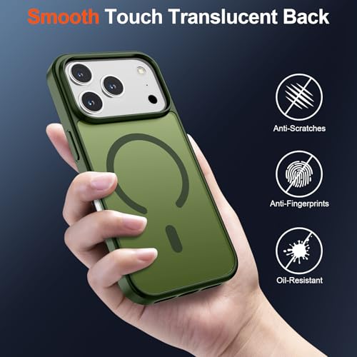 Image of SUPFINE Magnetic for iPhone 17 Pro Case (Compatible with MagSafe)(Military Grade Drop Protection) Translucent Matte Shockproof with Anti-Fingerprint Phone Cover,Cangling Green