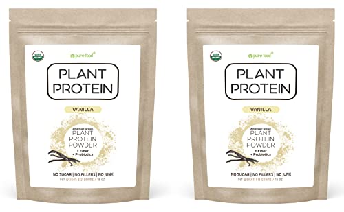 Pure Food: Plant Based Protein Powder with Probiotics | Organic, Clean, All Natural, Vegan, Vegetarian, Whole Superfood Nutritional Supplement with No Additives | Vanilla 2-Pack