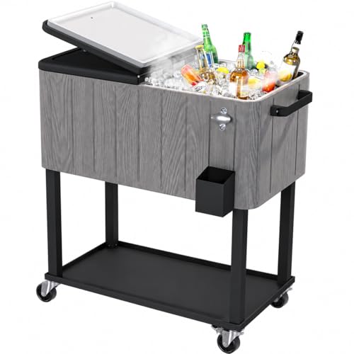 Image of YITAHOME 80 Quart Rolling Cooler Cart with Bottle Opener Drainage, Portable Wicker Patio Cooler Rolling on Wheels, Outdoor Beverage Cart Rolling Drink Cooler for Patio Pool Deck Party Cookouts