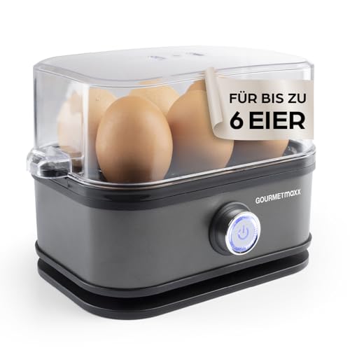 GOURMETmaxx Eierkocher für 6 Eier | Egg Boiler mit Eierstecher im Messbecher | Egg Cooker mit 3 Härtegraden – für jeden Eierbecher das Passende | Design Eierkocher Anthrazit, spülmaschinenfeste Teile