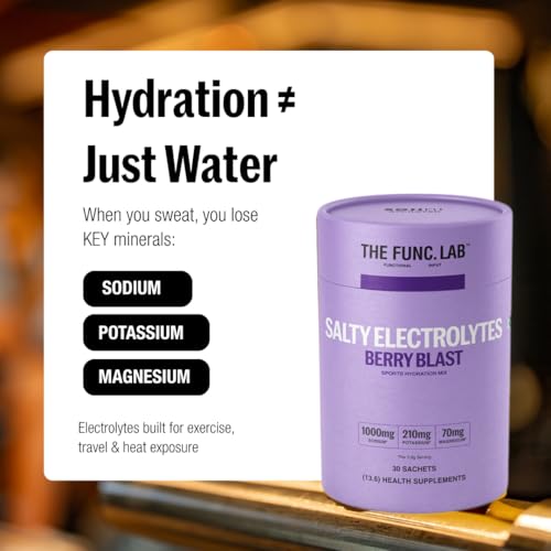 Image of The Func. Lab Daily Electrolytes -Salty Berry Blast | 30 Sachets | Instant Hydration Powder with Sodium, Potassium, Magnesium | Sugar-Free, No Preservatives | Instant Energy, Performance & Recovery Drink