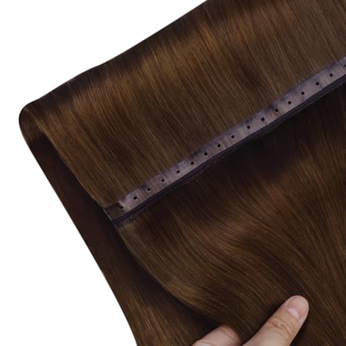 Image of Full Shine Butterfly Weft Human Hair Extensions Warm Chestnut Brown 22 Inch | Remy Human Hair, Thin Double Layer, Easy Wear & Remove, 100g 5pcs Natural Volume, Party Look, Beginner Friendly