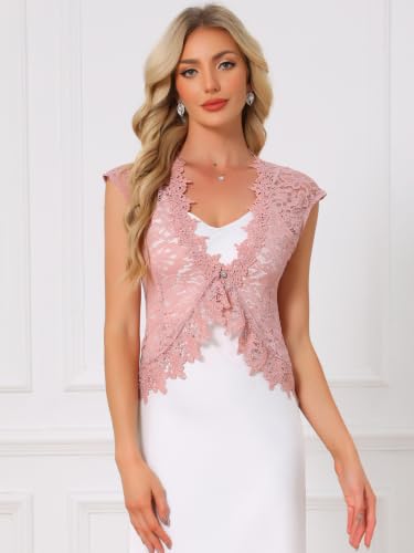 Image of Allegra K Lace Shrug Bolero for Women's Wedding Guest Cap Sleeve Sheer Floral Cardigan