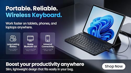 Image of Bluetooth Keyboard - 1 Year Warranty Keyboard for iPad & Tablet, Universal Wireless Keyboard Compatible with iOS, Mac, Windows, Android, 90H Battery, Rechargeable Slim Keyboard