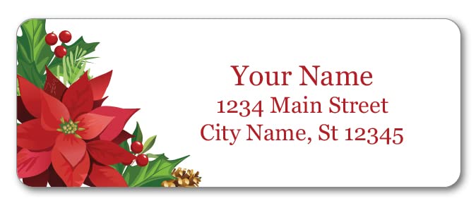 Personalized Return Address Labels - Christmas Poinsettias Flowers - 60-1000 Custom Self-Adhesive Stickers