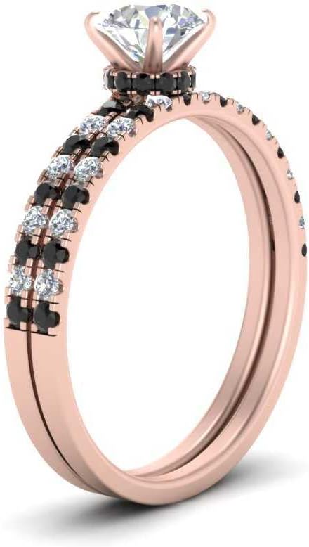 Choose Your Gemstone Hidden Halo Half Way Wedding Ring Set Rose Gold Plated Round Shape Wedding Ring Sets Everyday Jewelry Wedding Jewelry Handmade Gifts for Wife US Size 4 to 12
