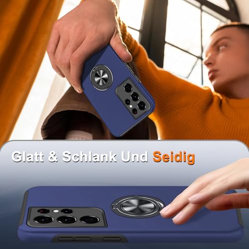 Coque Samsung S21 Ultra rigide bleue avec support haut de gamme - 7