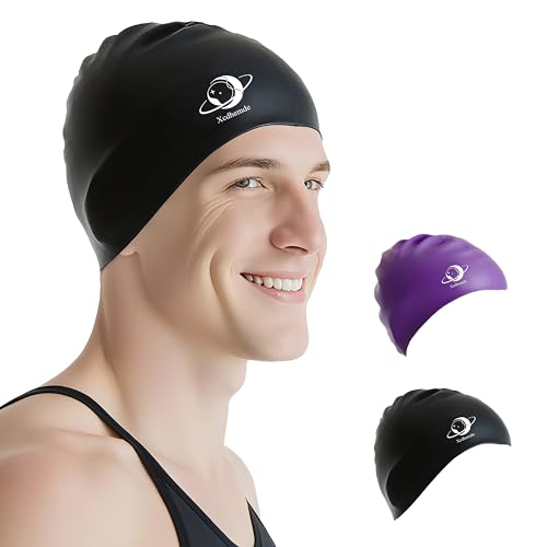 Xcdhemde ®Gorro de Natación Unisex, Elástico, para Adultos, con Forro Antideslizante, Gorro Piscina Mujer, Gorro Piscina Hombre, Suave y Cómodo, Resistente y Duradero (Negro)