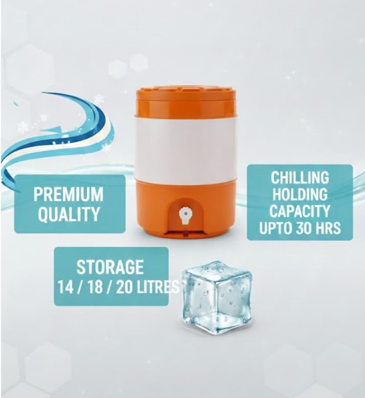 Image of Aqua Cool Water Jug | Long-Lasting Cooling up to 30 Hours | Heavy-Duty Insulated Water Container (Orange, 20 litres)