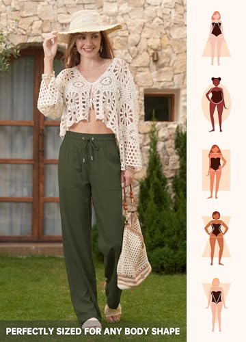 Image of Willit Women Linen Pants Wide Leg Casual Palazzo Pants Cotton Linen Lounge Beach Summer Pants with Pockets 29 inch /31 inch / 33 inch