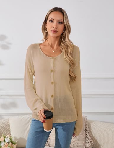 Image of Libsorge Womens Oversized Lightweight Sheer Button Cardigan Spring 2025 Trendy Solid Ribbed Knit Long Sleeve Thin Sweater