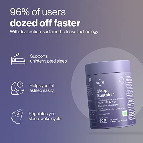 Image of Setu Sleep Sustain - 60 Caps (Pack of 3) | Melatonin 10mg, Promotes Relaxation & Sleep, Stay Asleep Longer, Non Habit Forming