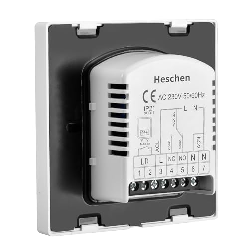 Heschen Digitales Fußbodenheizungsthermostat, HS-C505, 230VAC 3Amp, Fußbodenheizungsthermostat, Temperaturregler, Heizung, 5+2/6+1/7 Tage Programmierbare Steuerung, Gehärtetes Glas, Weiß