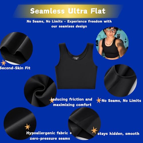 Image of Wonababi Chest Binder for Transgender - Seamless Ultra Flat Compression Bra for FTM, Large Breasts