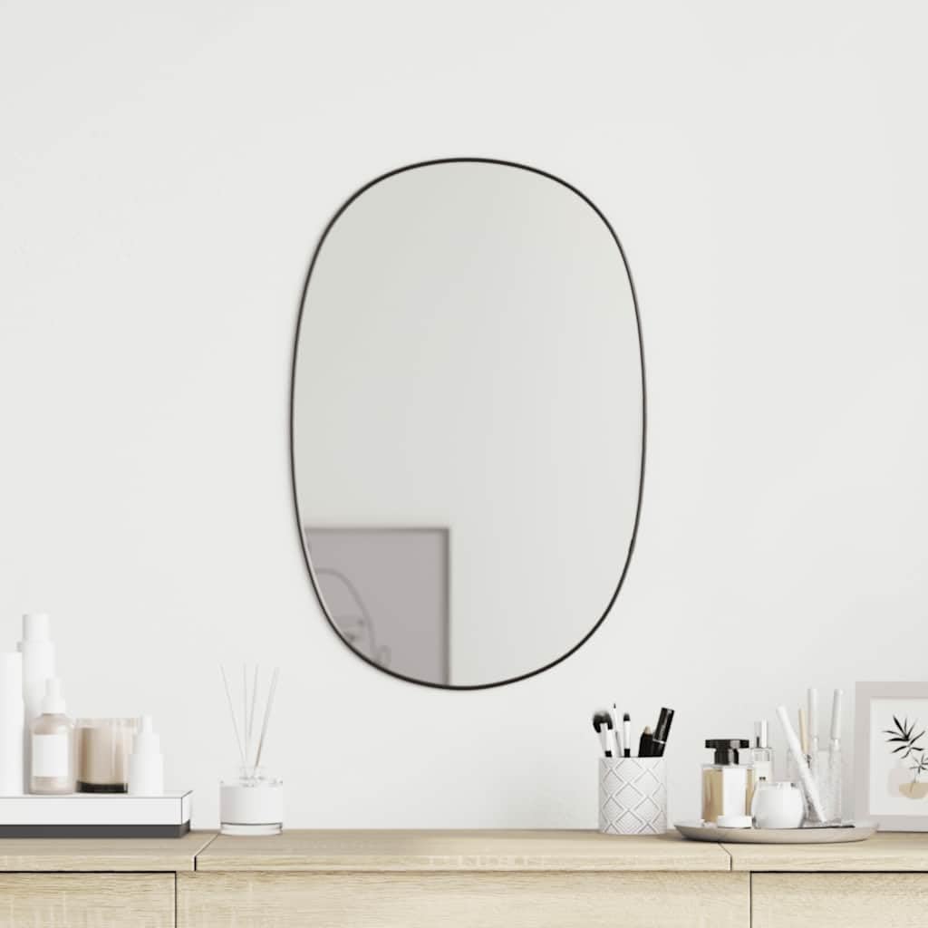 Wandspiegel Schwarz 50x35 cm Glas PVC Rahmen, Kosmetikspiegel für Badezimmer Schlafzimmer Flur, Deko Spiegel zum Schminken Rasur und Make-up, Wandmontage für Wohn- und Ankleidezimmer