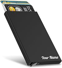 Felstar Customized/Personalized with Name Engraved Metal RFID Protected Pop Up Credit Debit ATM Card Holder for Men Women Corporate Gift for Employees Black