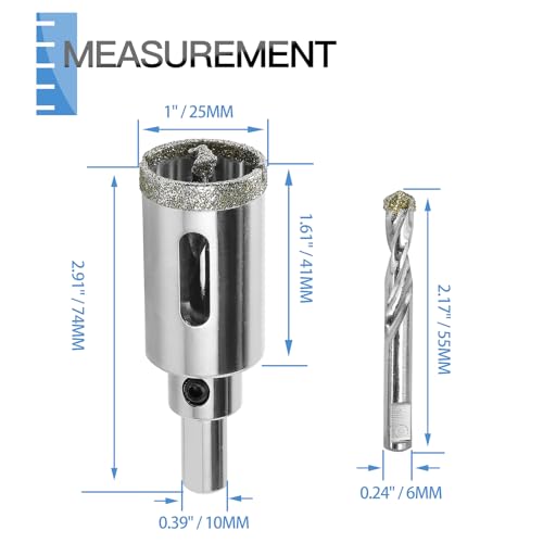Image of 1 inch / 25mm Diamond Glass Tile Hole Saw with Center Drill Bit for Ceramic, Porcelain, Marble