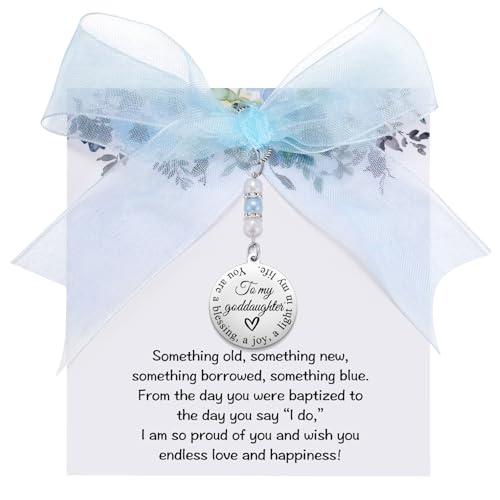 Image of MIXJOY Something Blue Gift for Bride, Wedding Day Bridal Blue Pearl Angel Wings Bouquet Garter Charm for Bride to Be