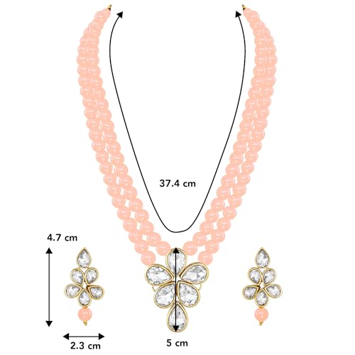 Image of Peora Crystal Faux Pearl Kundan Necklace & Jewellery Set Gift for Women