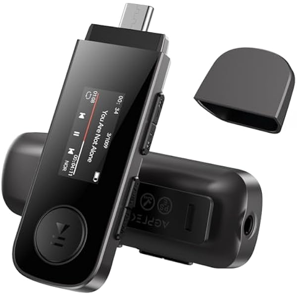 AGPTEK Przenośny Odtwarzacz MP3 64 GB z Bluetooth, Typ C i USB, Klips, Pamięć z Radiem FM, Nagrywanie, Obsługa Połączenia Telefonu, Czarny