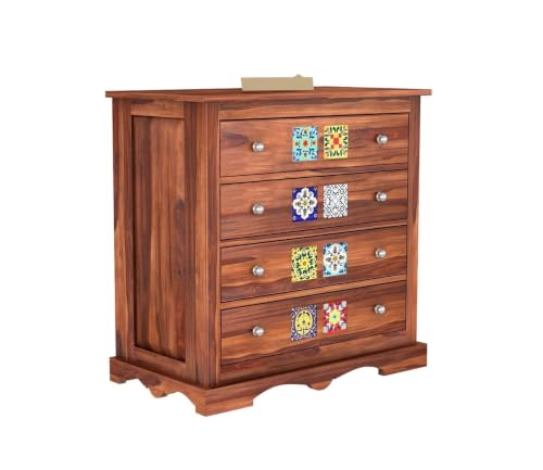 Image of Wooden Chest of Drawers for Living Room with 4 Drawer - Solid Wood Chest of Drawers Wooden Drawer Cabinet Chest of Drawer for Bedroom Storage Cabinet (James, Honey Finish)