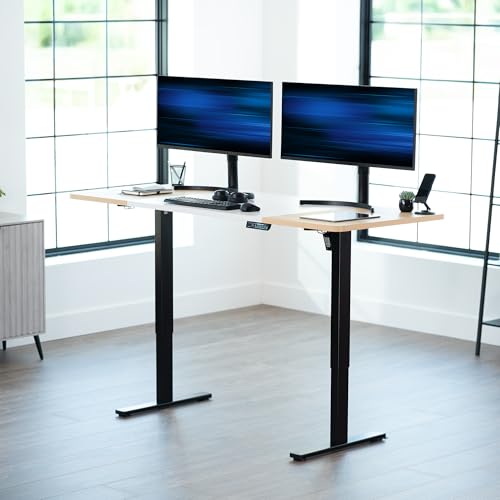 Image of VIVO White /Light Wood 71 x 30 in Standing Desk, DESK-KIT-1B7WC | Electric, Holds 220 lbs, Sit Stand, Height Adjustable, Extra Deep Table Top, Memory Presets, 1B Series, Black Frame