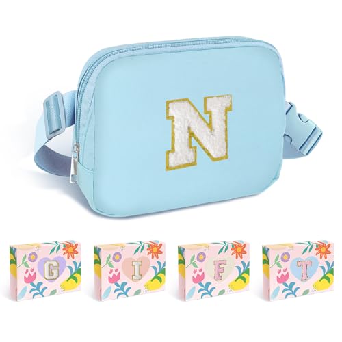 Image of COSHAYSOO Blue Fanny Pack for Girls Purse Crossbody Belt Bag with Initials, Personalized 6 7 8 9 10 11 12 Year Old Teen Girl Birthday Gift Ideas Christmas Gifts Preteen Tween Trendy Stuff Letter N
