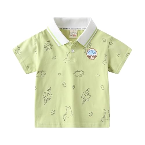 Image of Toddler Baby Boys Short Sleeve Polo Collar T-Shirt Cute Cartoon Dinosaur Prints Shirt Tops (Green,5 Years)