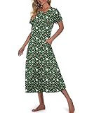 Marvmys Womens Nightgown Long Cotton Sleepshirts Short Sleeve Nightshirt Soft Full Length Loungewear Christmas Green M