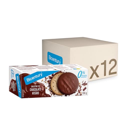 Bicentury Galletas Bañadas con Chocolate Negro Sin Azúcares Añadidos, 12 unidades
