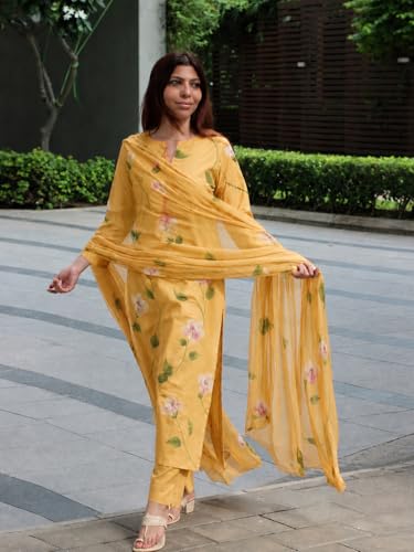 Image of ANNI Designer Viscose Printed Kurta for Women | Kurti Set Woman | Kurta with Pant & Dupatta | Straight Ethnic Suit | Indian Outfit Ladies Dress Stylish Traditional Clothing Office Party Fashion Look