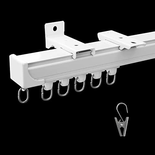 MaKefeile Ceiling Curtain Track Curtain Track Wall Mounted Ceiling Mount Rail Room Divider Tracks Extra Long Curtains Rod for Living Room Bedroom Patio Sliding Door Curtains with Clips White 9ft