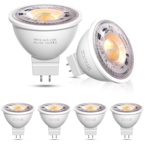 Bonlux MR16 GU5.3 LED Light Bulbs, 12V 6W, Equivalent to 50W Halogen, 600LM, Natural White 4000K Spotlight Bulbs for Ceiling Track Light (Non-Dimmable, 6 Pack)