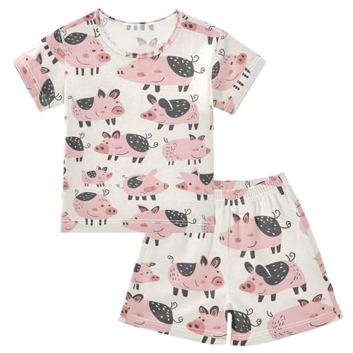 ALAZA Pig Piggy Cartoon Cute Pajamas Short Sleeve 2 Piece Sleepwear Top and Bottom Pajama Set Unisex