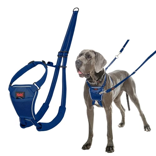 HALTI No Pull Anti-Zug Geschirr - Verhindert, DASS Ihr Hund an der Leine zieht, Gepolsterter Brust- und Beingurt, Reflektierendes Gurtmaterial, Einfache Anpassung und Benutzung (Größe L, Kobaltblau)