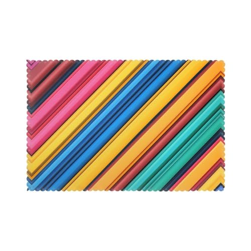 WZYWHJ Juego de 6 manteles individuales con estampado de líneas de colores, 12 x 18 pulgadas, resistentes al calor, antideslizantes, resistentes a las manchas, fáciles de limpiar, para decoración de