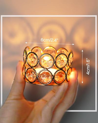 Image of Homesake Crystal Tea Light Candle Holders, Votives Bowl Candle Holders for Home Decoration, Diya Diwali Lights Centerpieces for Wedding Home Party Table Decoration, (Gold Set of 4)