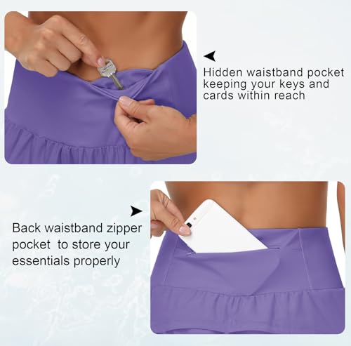 Image of THE GYM PEOPLE Womens High Waisted Running Shorts Quick Dry Athletic Workout Shorts with Mesh Liner Zipper Pockets