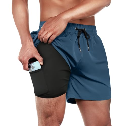 ineepor Herren Badehose mit Kompression 2in1 Board Shorts mit...