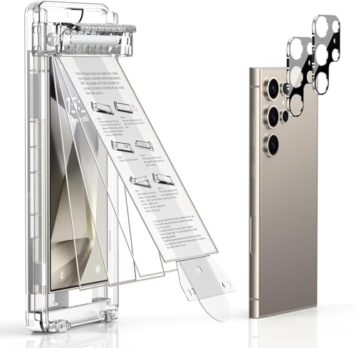 Mowei 3+2 für Samsung Galaxy S24 Ultra Panzerfolie Auto-Ausrichtung [Fingerabdruck-ID Unterstützen] 3X Keramische Folie ...