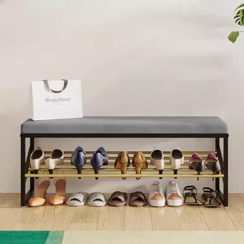 Banc à chaussures en métal gris idéal pour petit espace de salon