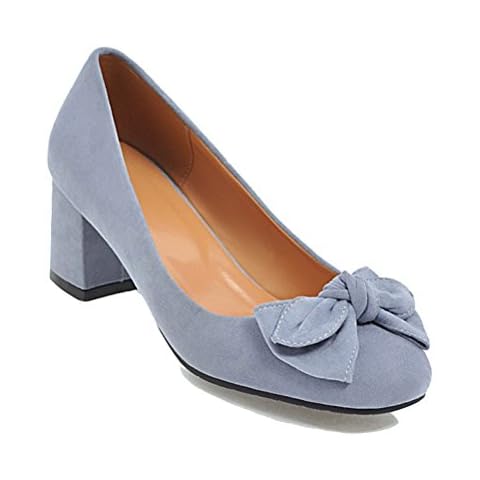 HiTime Women's Suede Bowknot Mid Heeled Pumps Cover