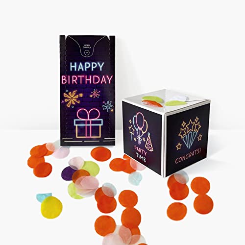 Notta&Belle FEEL LOVE EVERY MINUTE «BOOM» Happy Birthday Exploding Confetti Surprise Card (Neon), Prank Box Pop Up Explosion
